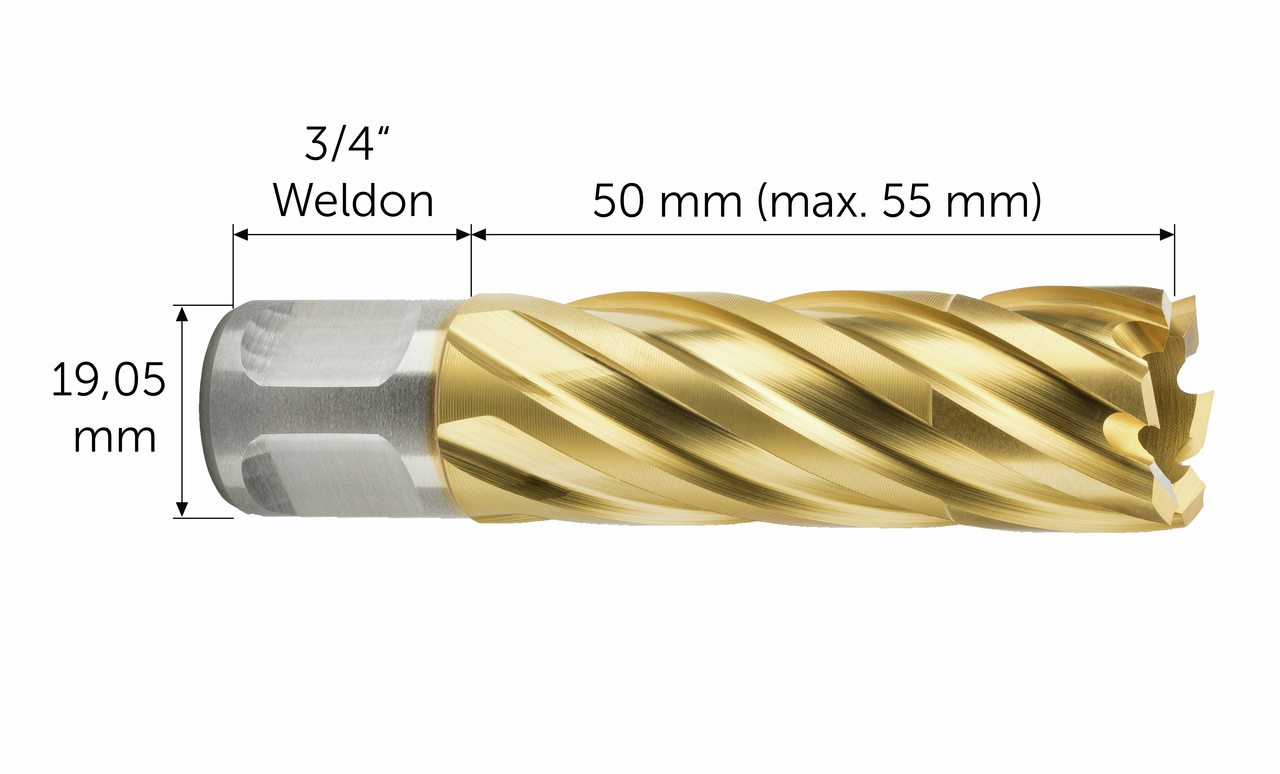 HSS Dura 50 core bit with 3/4 in Weldon holder
