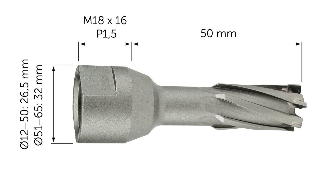 HM Ultra 50 Kernbohrer mit FEIN Gewinde M18 x 6 P1,5