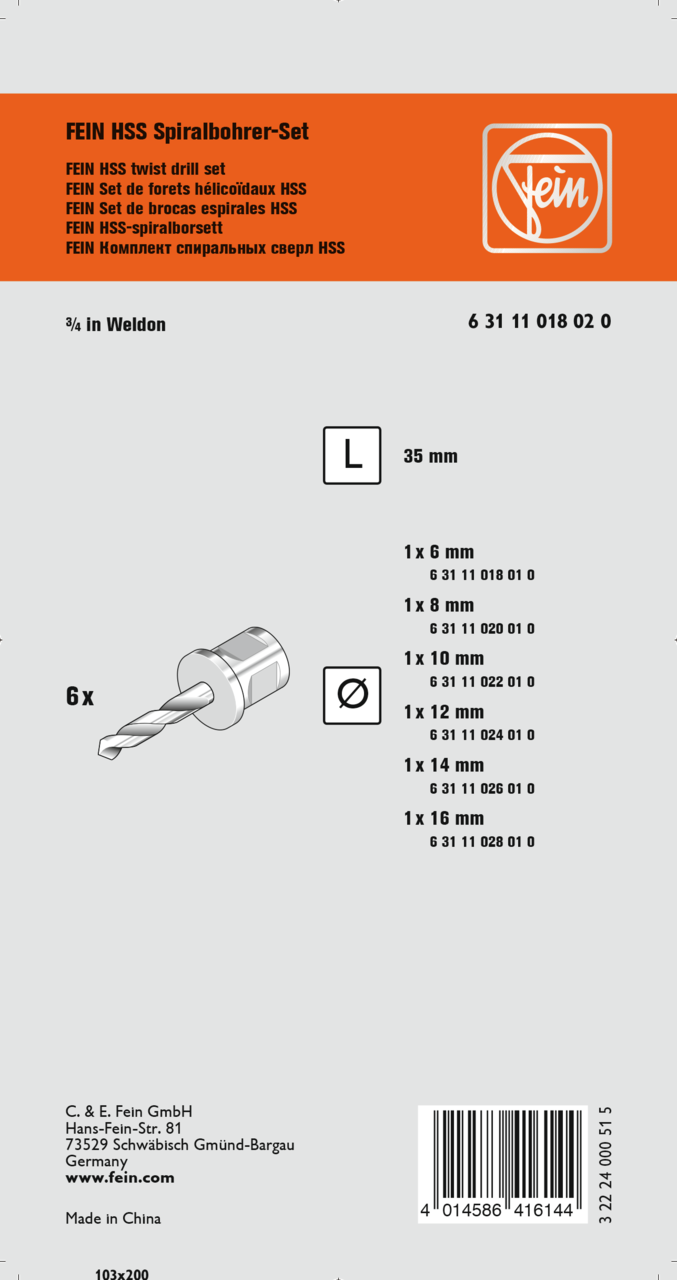 Kit de brocas helicoidais HSS com mandril Weldon de 3/4 pol.