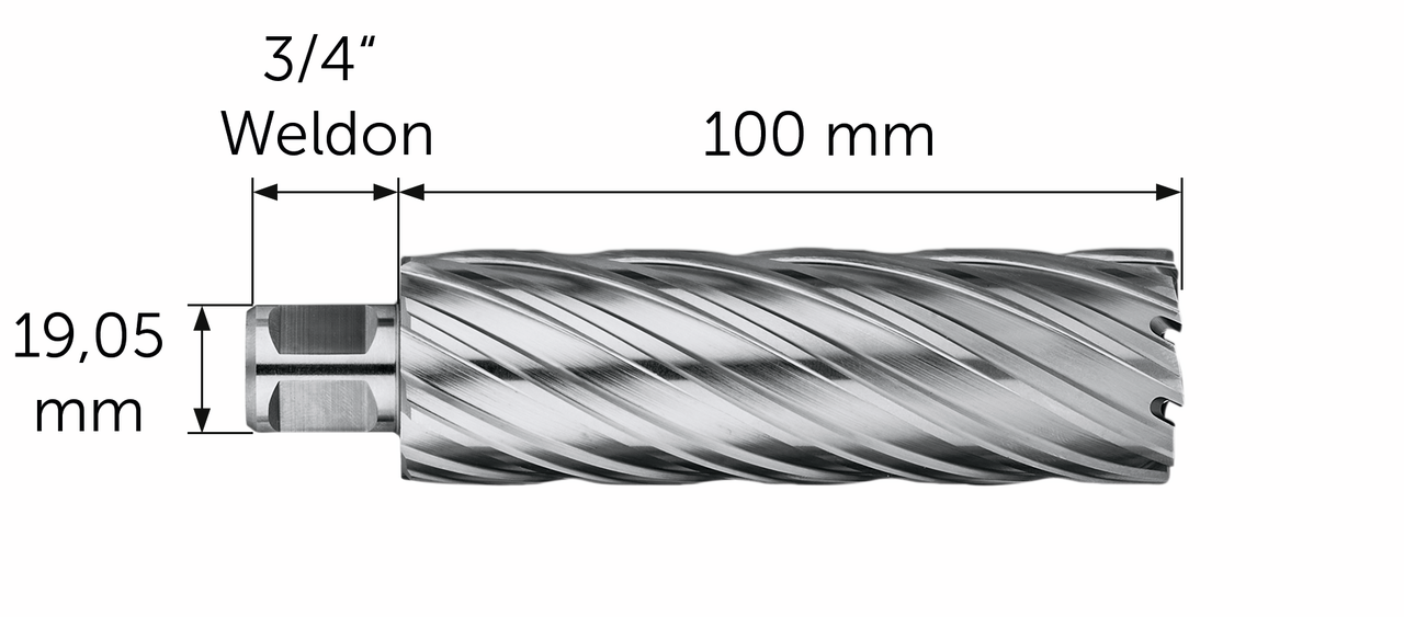 HSS NOVA 100 core drill bit with 3/4 in Weldon fitting