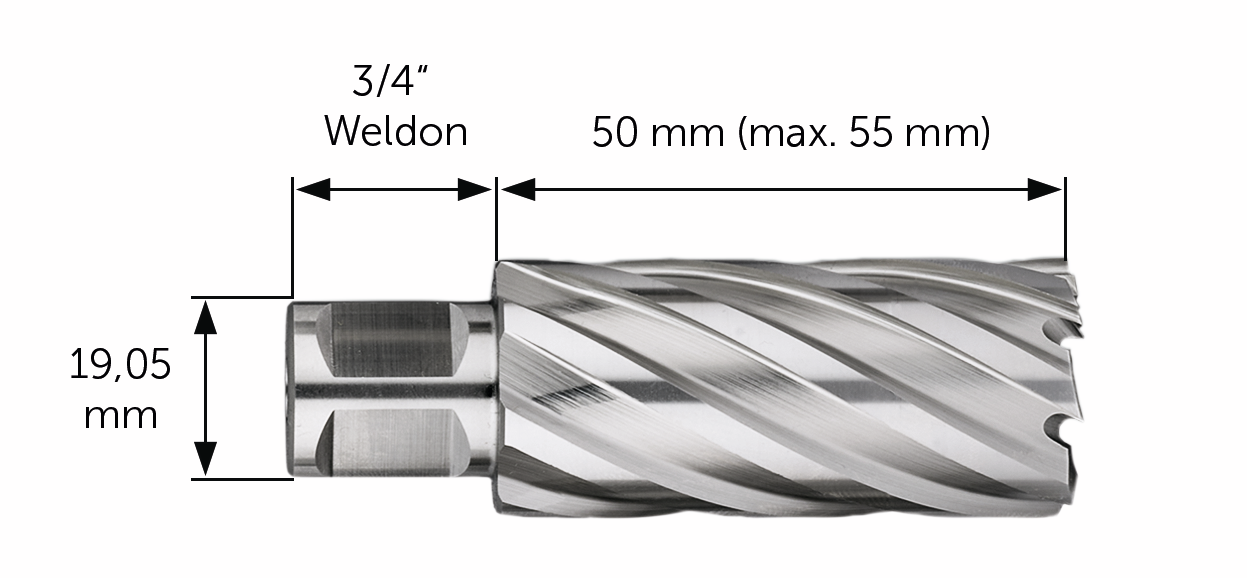 Wiertło rdzeniowe HSS SPECIAL 50 z uchwytem Weldon 3/4″