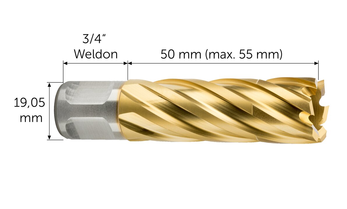 Fresa a corona HSS Dura 50 con attacco 3/4 in Weldon