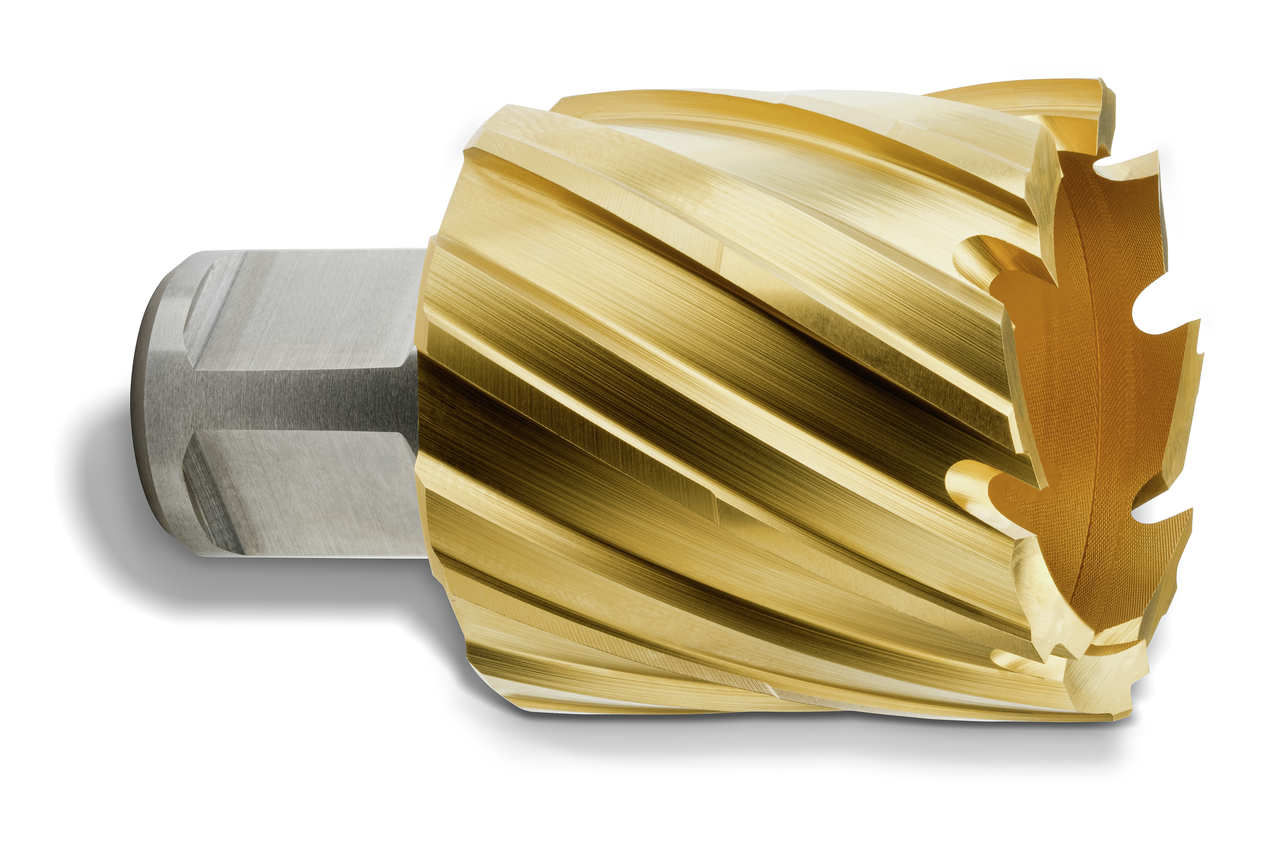 HSS annular cutter, TiN coated with 3/4 straight shank