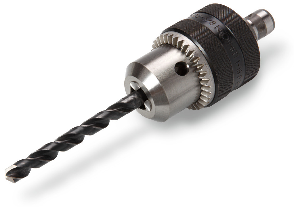 Key-type drill chuck with QuickIN holder