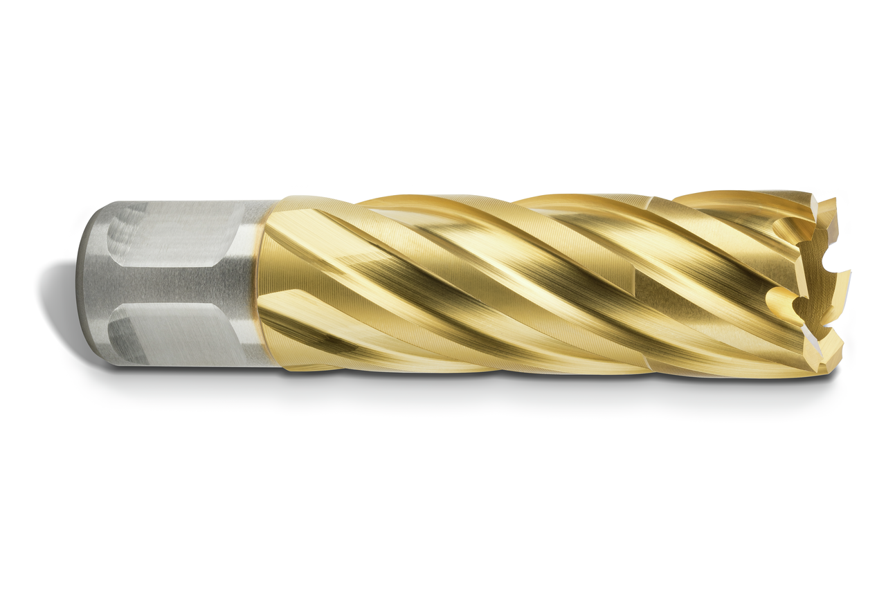 HSS annular cutter, TiN coated with 3/4 straight shank