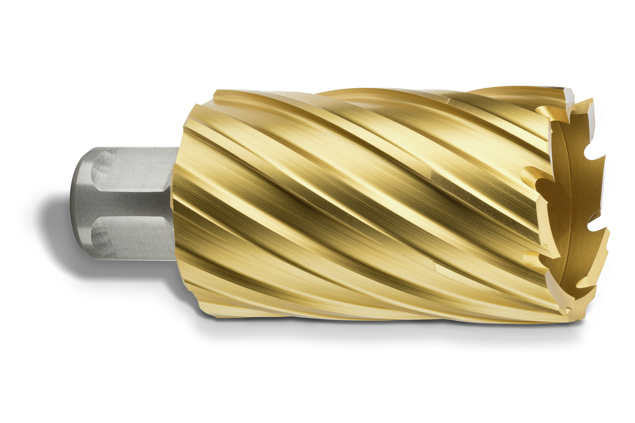 HSS annular cutter, TiN coated with 3/4 straight shank