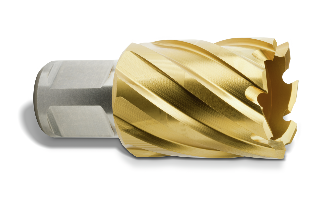 HSS annular cutter, TiN coated with 3/4 straight shank