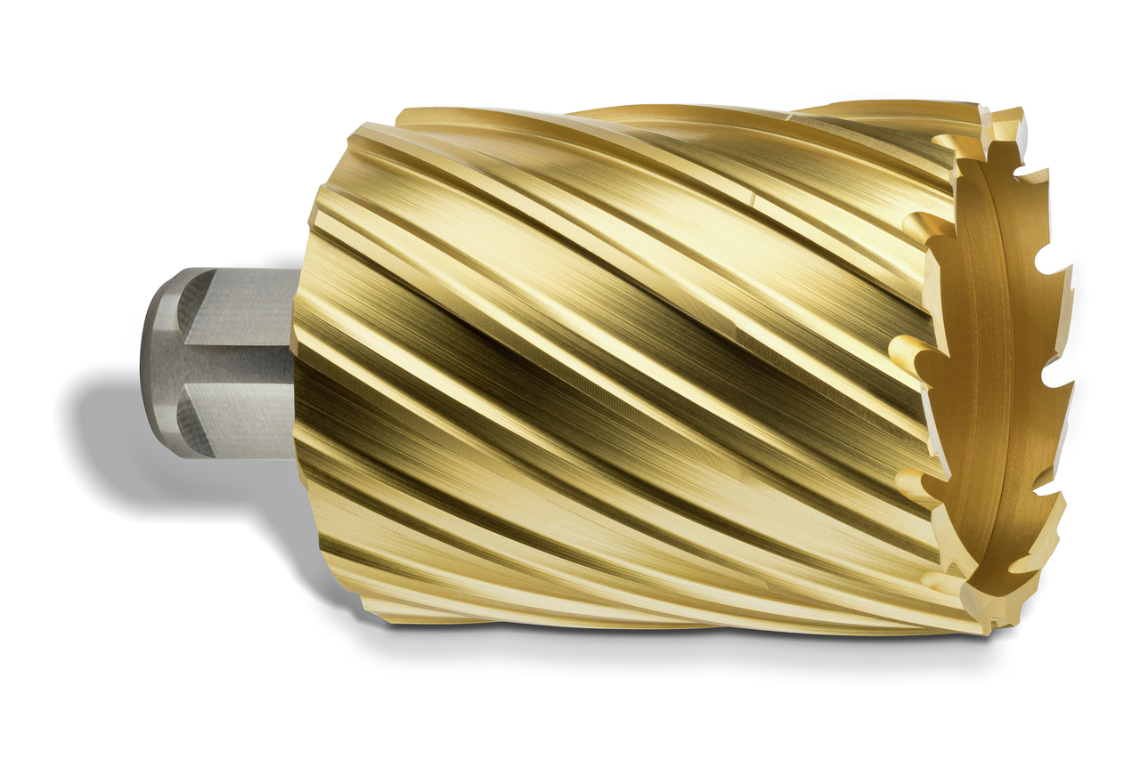 HSS annular cutter, TiN coated with 3/4 straight shank