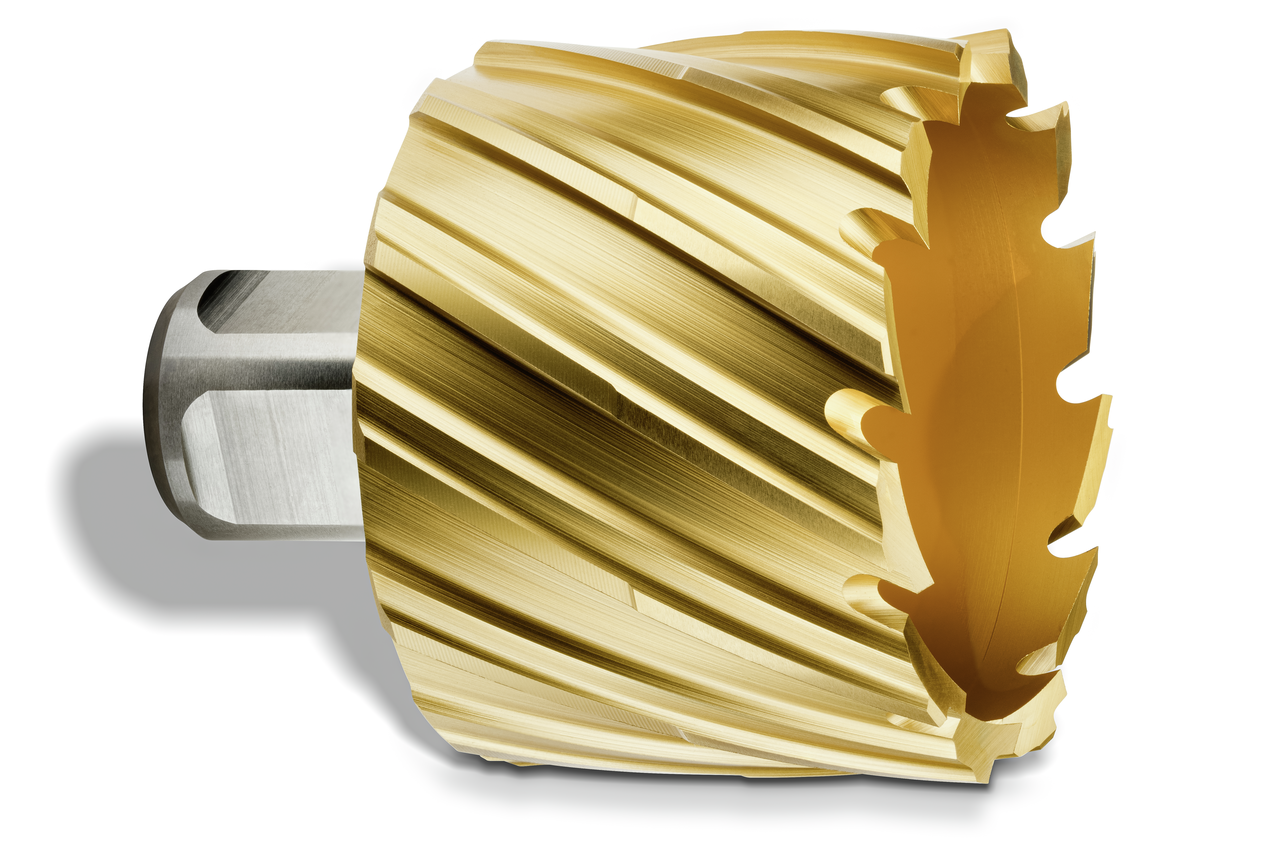 HSS annular cutter, TiN coated with 3/4 straight shank