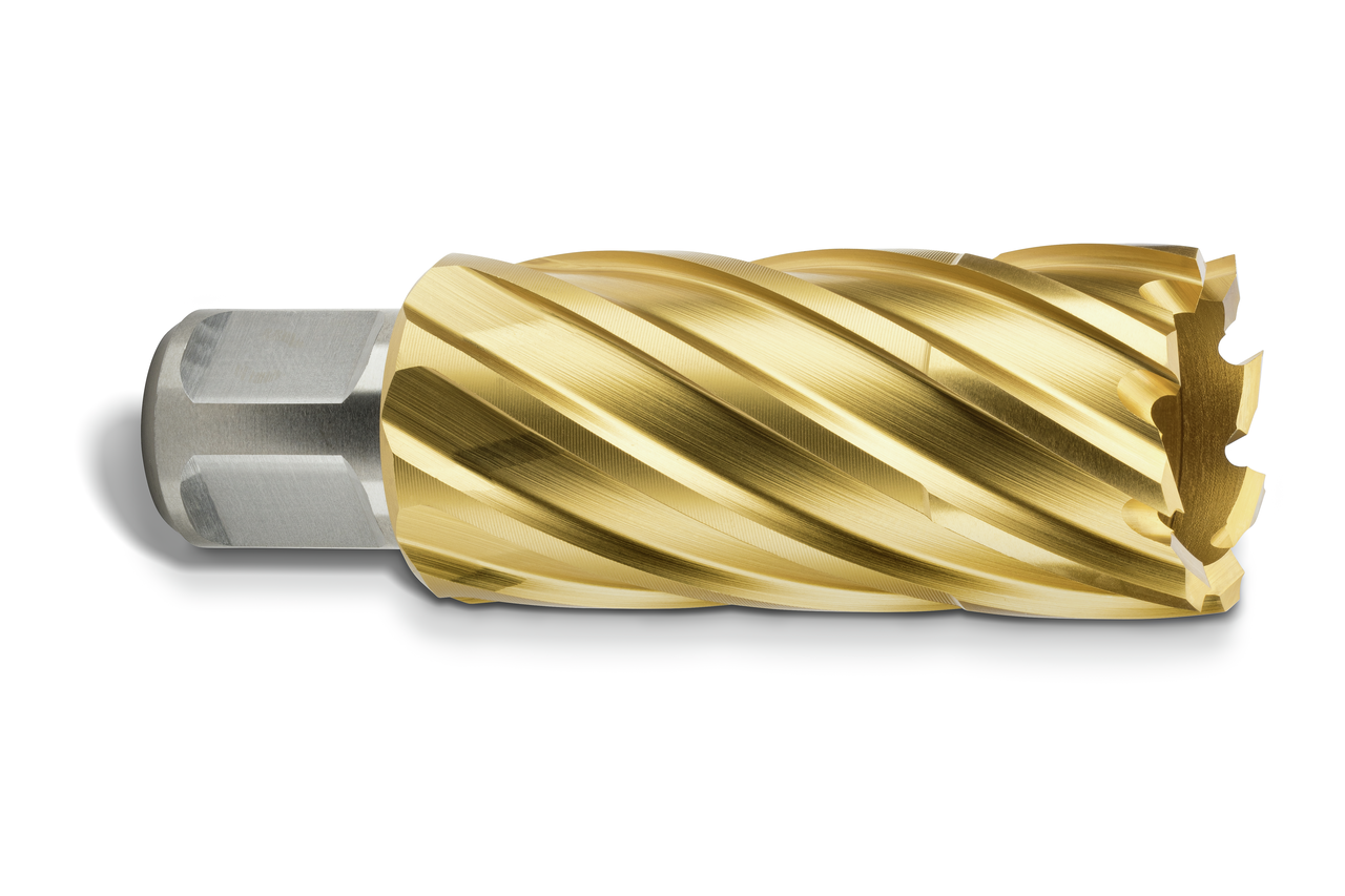 HSS annular cutter, TiN coated with 3/4 straight shank