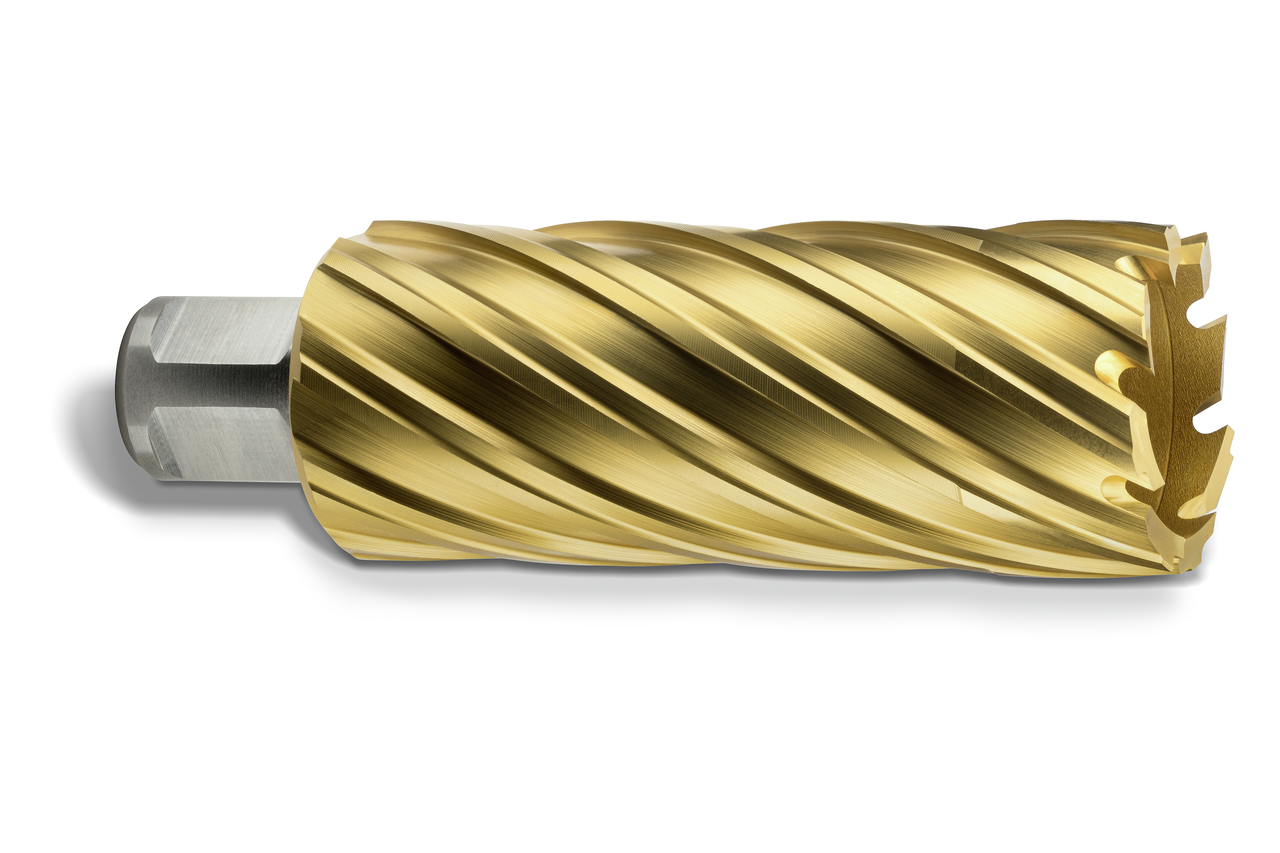 HSS annular cutter, TiN coated with 3/4 straight shank
