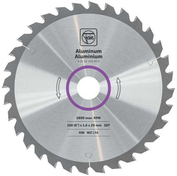 Circular saw blade for aluminium and other non-ferrous metals